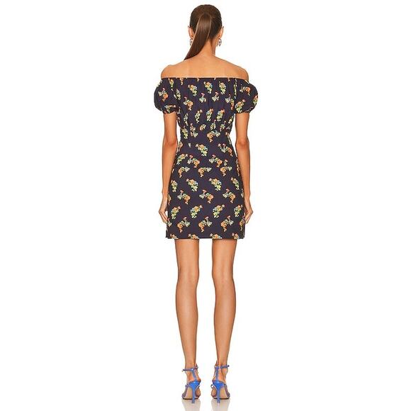 NWT Caroline Constas Black Floral Calla Off The Shoulder Mini Dress Size Small - Picture 3 of 16